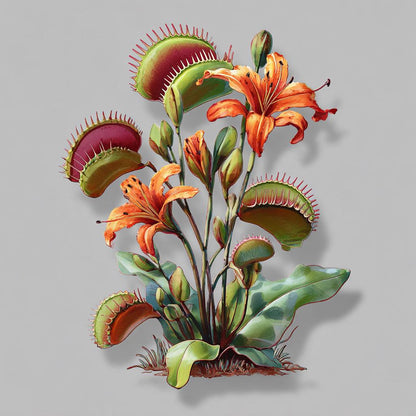 Venus Flytrap Tiger Lily Metal Wall Art, UV Printed Aluminum Sign (2D)