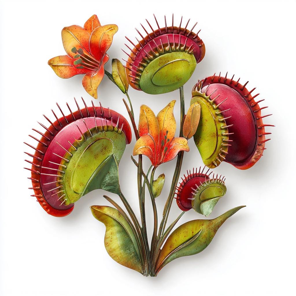 Venus Flytrap Tiger Lily Metal Wall Art, UV Printed Aluminum Sign (2D)