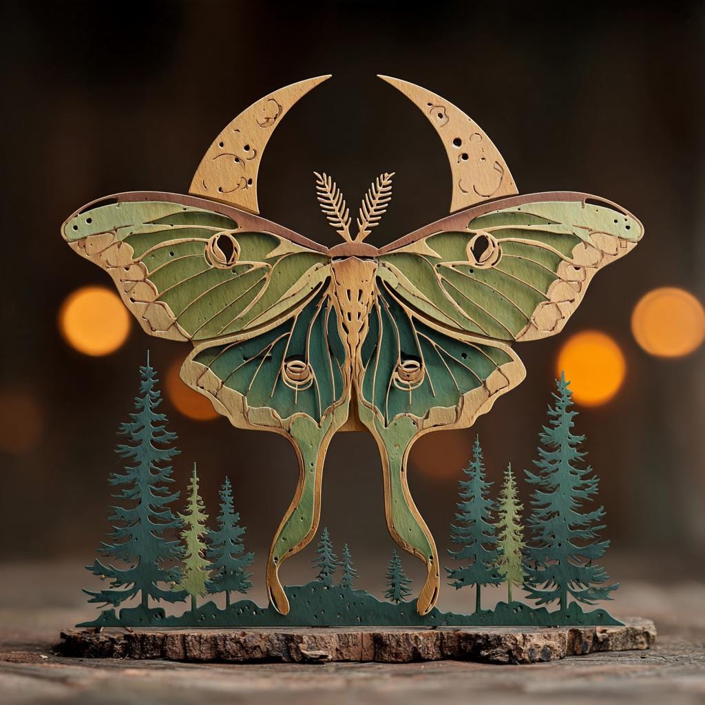 Luna Moth Metal Wall Art, Moon Forest Decor, Gothic Woodland Sign (UV Printed Aluminum)