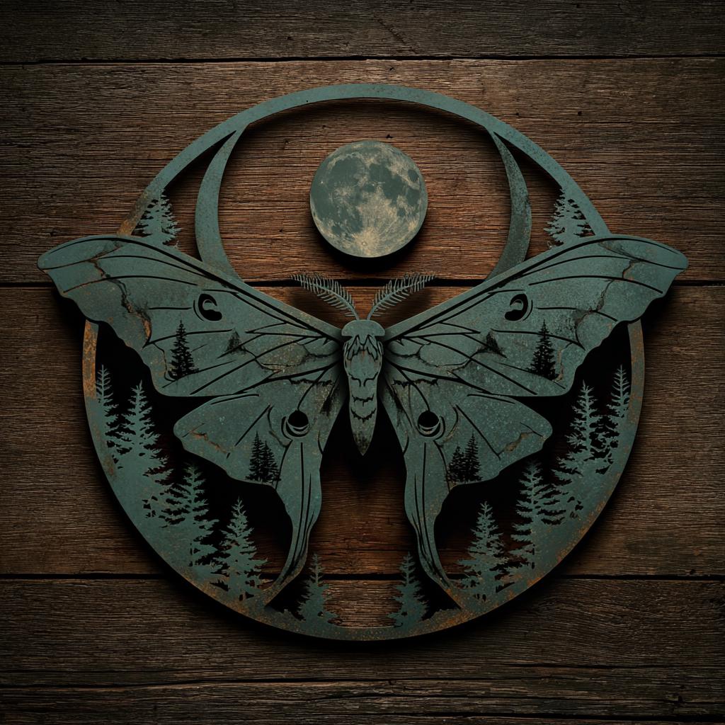 Luna Moth Metal Wall Art, Moon Forest Decor, Gothic Woodland Sign (UV Printed Aluminum)