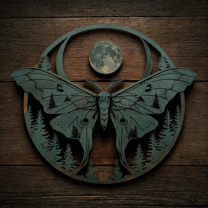 Luna Moth Metal Wall Art, Moon Forest Decor, Gothic Woodland Sign (UV Printed Aluminum)