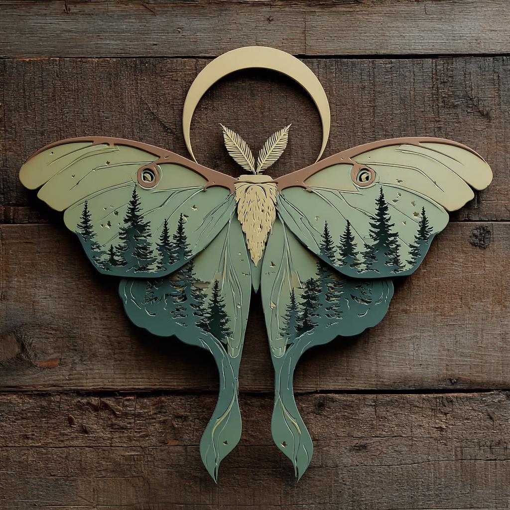 Luna Moth Metal Wall Art, Moon Forest Decor, Gothic Woodland Sign (UV Printed Aluminum)