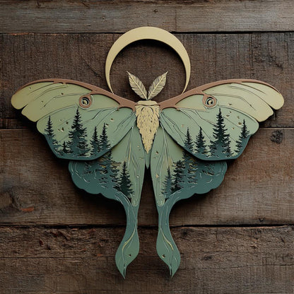 Luna Moth Metal Wall Art, Moon Forest Decor, Gothic Woodland Sign (UV Printed Aluminum)