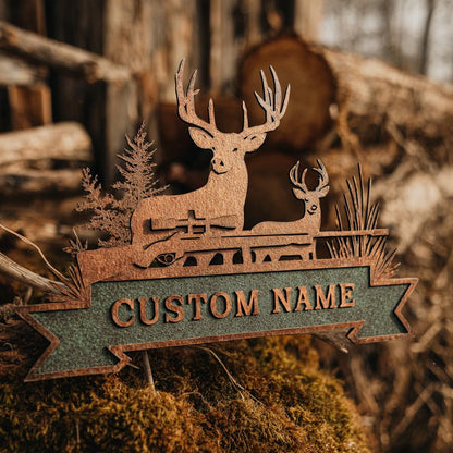 Custom Deer Hunter Metal Sign, Personalized Bow & Rifle Wall Art (UV Printed Aluminum)