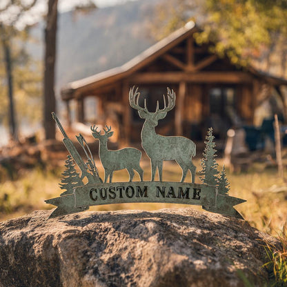 Custom Deer Hunter Metal Sign, Personalized Bow & Rifle Wall Art (UV Printed Aluminum)