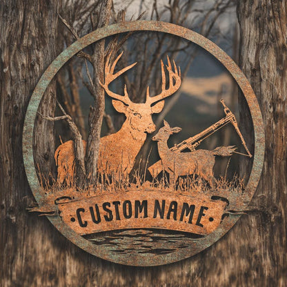 Custom Deer Hunter Metal Sign, Personalized Bow & Rifle Wall Art (UV Printed Aluminum)