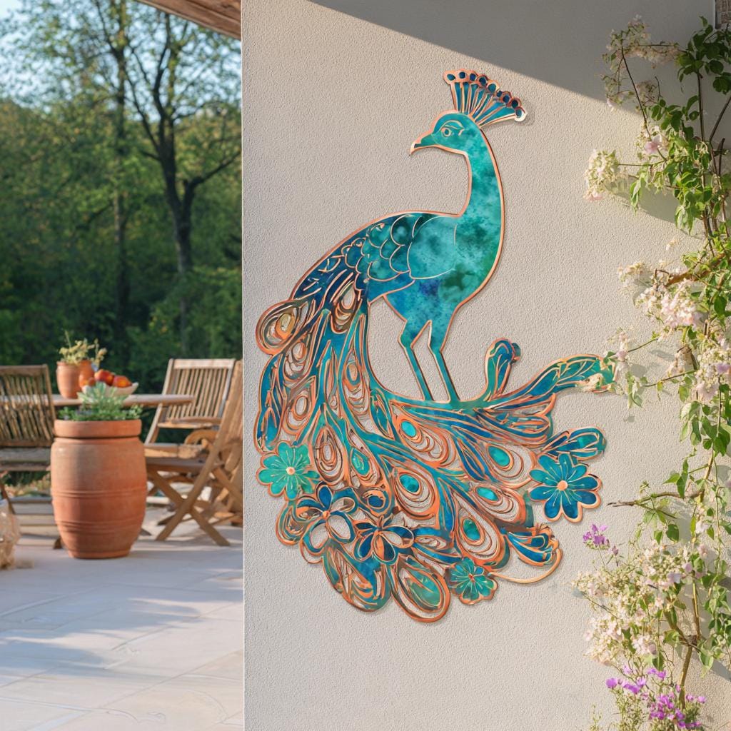 Peacock Metal Wall Art, UV Printed Aluminum Garden Decor, Outdoor Patio Sign
