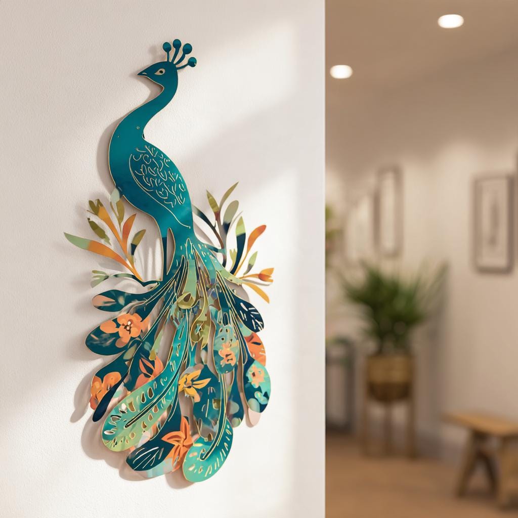 Peacock Metal Wall Art, UV Printed Aluminum Garden Decor, Outdoor Patio Sign