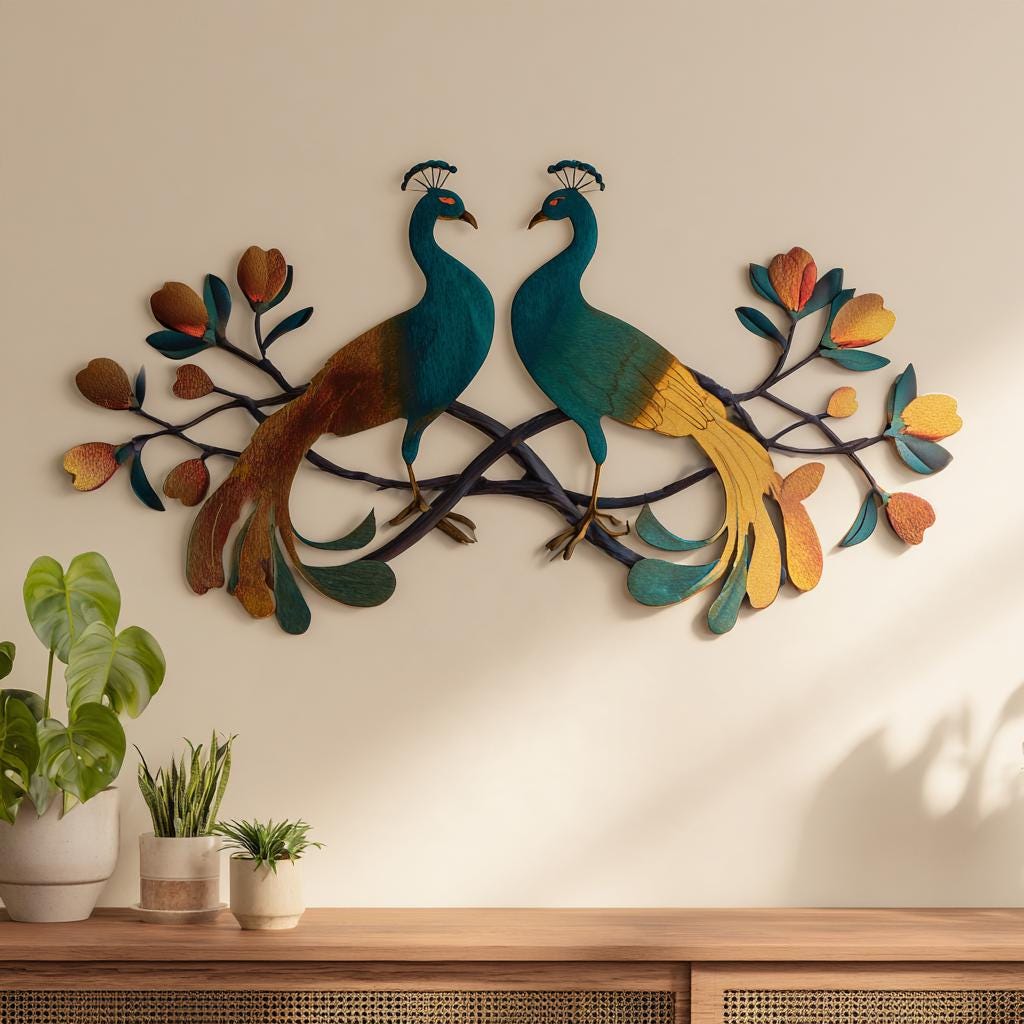 Couple Peacock Metal Wall Art, Romantic Anniversary Gift, UV Printed Aluminum Sign
