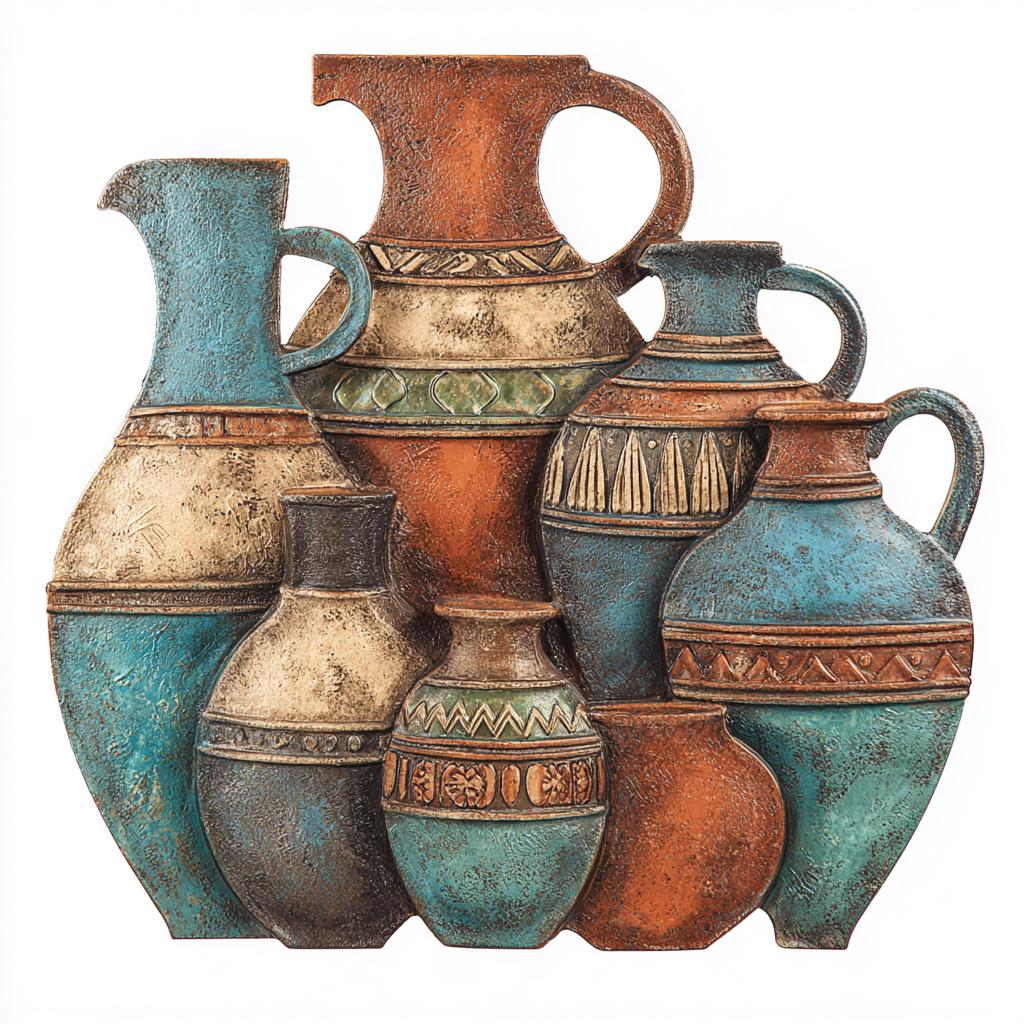 UV Printed Aluminum Metal Wall Art, Rustic Pottery Vases, Boho Southwestern Decor (2D Sign)