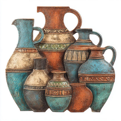 UV Printed Aluminum Metal Wall Art, Rustic Pottery Vases, Boho Southwestern Decor (2D Sign)