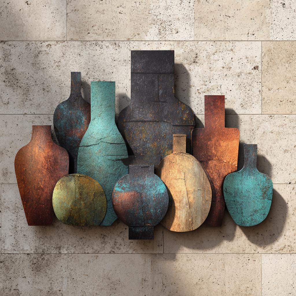 UV Printed Aluminum Metal Wall Art, Rustic Pottery Vases, Boho Southwestern Decor (2D Sign)