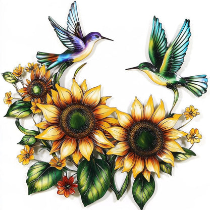 Hummingbird Sunflower Metal Wall Art, UV Printed Aluminum Garden Decor