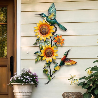 Hummingbird Sunflower Metal Wall Art, UV Printed Aluminum Garden Decor