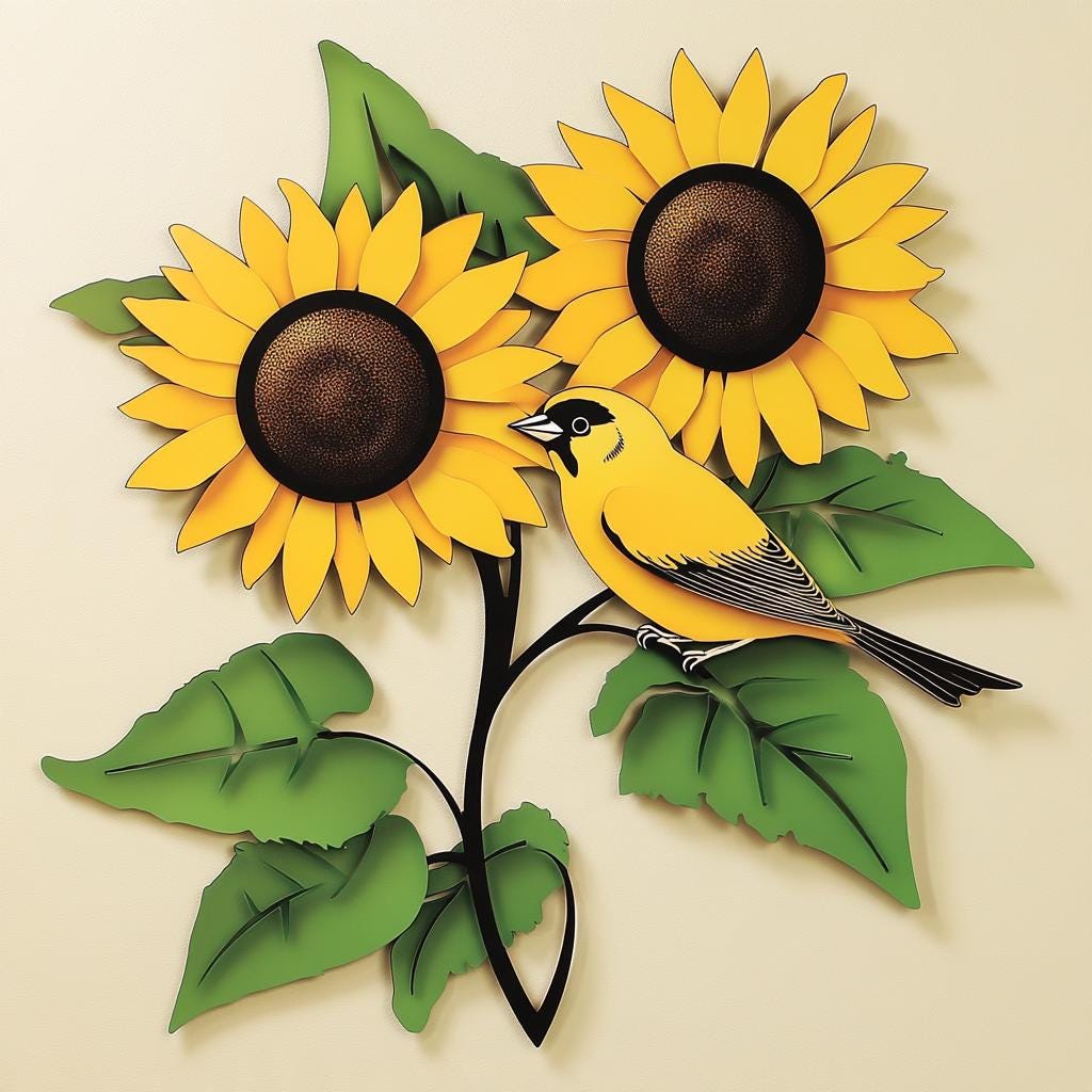 Goldfinch Sunflower Metal Wall Art, UV Printed Aluminum Garden Decor