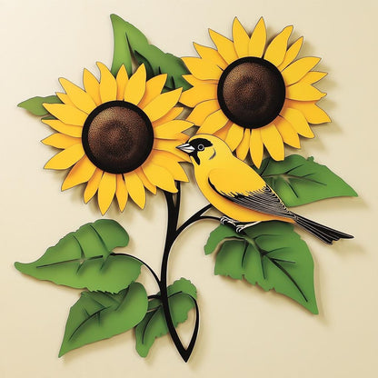 Goldfinch Sunflower Metal Wall Art, UV Printed Aluminum Garden Decor