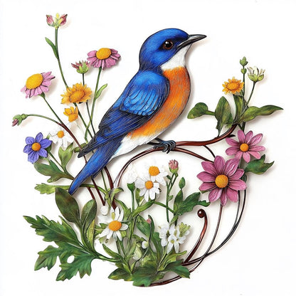 Bluebird Wildflower Metal Wall Art, UV Printed Aluminum Garden Decor