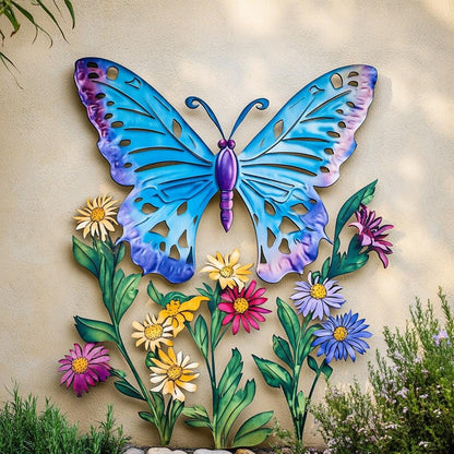 Butterfly Wildflower Metal Wall Art, Colorful Garden Decor (UV Printed Aluminum)