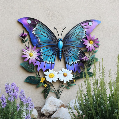 Butterfly Wildflower Metal Wall Art, Colorful Garden Decor (UV Printed Aluminum)