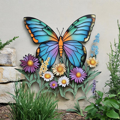 Butterfly Wildflower Metal Wall Art, Colorful Garden Decor (UV Printed Aluminum)