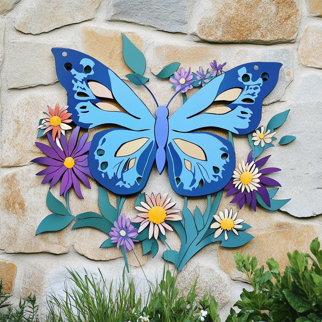 Butterfly Wildflower Metal Wall Art, Colorful Garden Decor (UV Printed Aluminum)