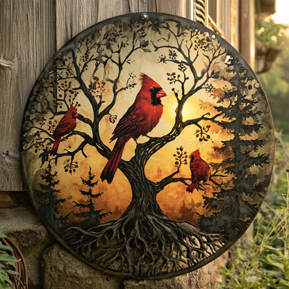 Cardinal Tree of Life Metal Wall Art Red Birds Garden Decor (UV Printed Aluminum)