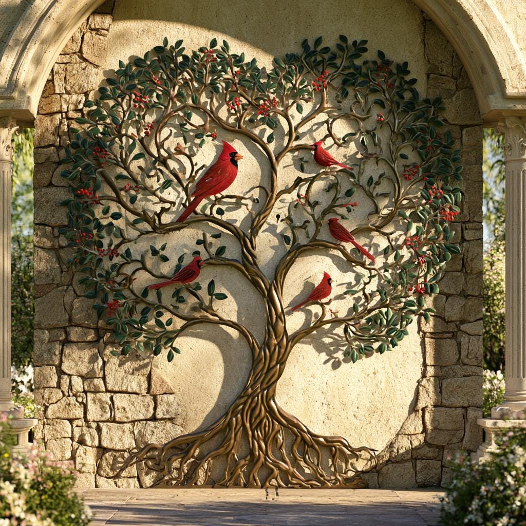 Cardinal Tree of Life Metal Wall Art Red Birds Garden Decor (UV Printed Aluminum)