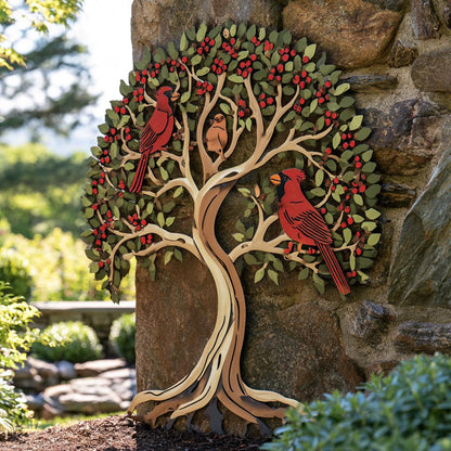 Red Cardinal Tree of Life Metal Wall Art, Autumn Garden Decor (UV Printed Aluminum)