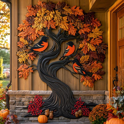 Baltimore Oriole Tree of Life Metal Wall Art, Autumn Bird Decor (UV Printed Aluminum)