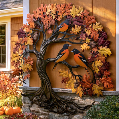 Baltimore Oriole Tree of Life Metal Wall Art, Autumn Bird Decor (UV Printed Aluminum)