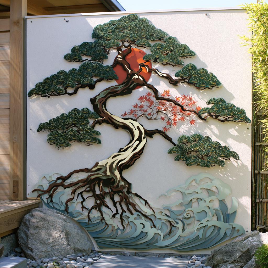 Japanese Pine Tree of Life Metal Wall Art, Zen Garden Decor (UV Printed Aluminum)