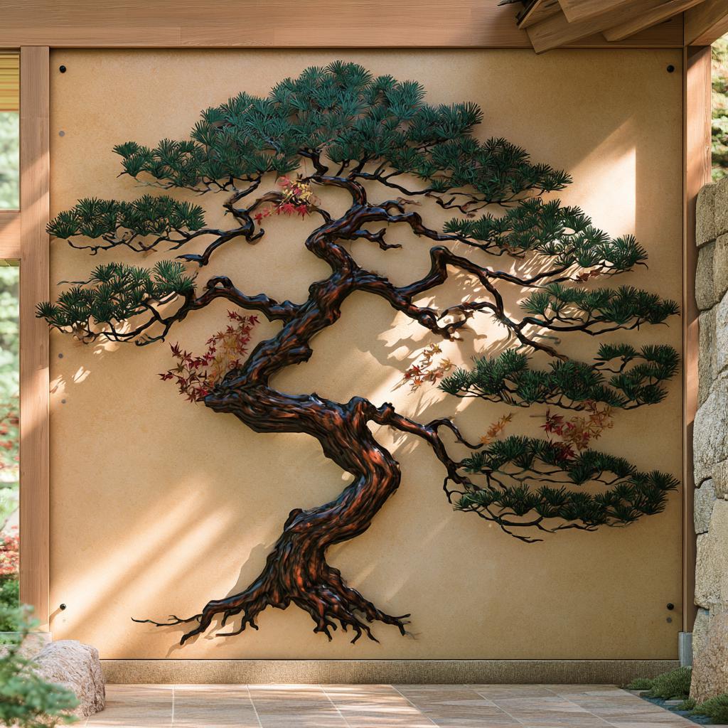 Japanese Pine Tree of Life Metal Wall Art, Zen Garden Decor (UV Printed Aluminum)