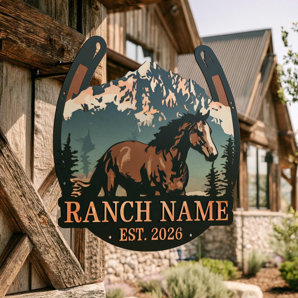 Personalized Horse Ranch Metal Sign: Western Farm Wall Art (UV Printed Aluminum)