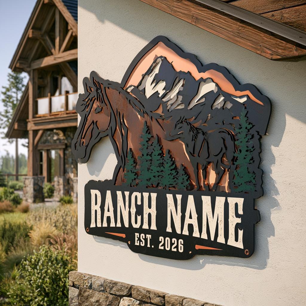 Personalized Horse Ranch Metal Sign: Western Farm Wall Art (UV Printed Aluminum)