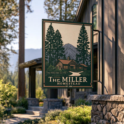 Custom Family Name Homestead Metal Sign: Mountain Farmhouse Wall Art (UV Printed Aluminum)