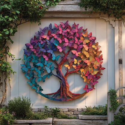UV Printed Aluminum Butterfly Tree of Life Wall Art, Rainbow Garden Decor