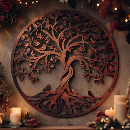 Tree of Life Metal Wall Art, Rustic Holiday Decor, Botanical Cutout Sign (UV Aluminum)