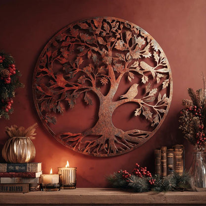 Tree of Life Metal Wall Art, Rustic Holiday Decor, Botanical Cutout Sign (UV Aluminum)