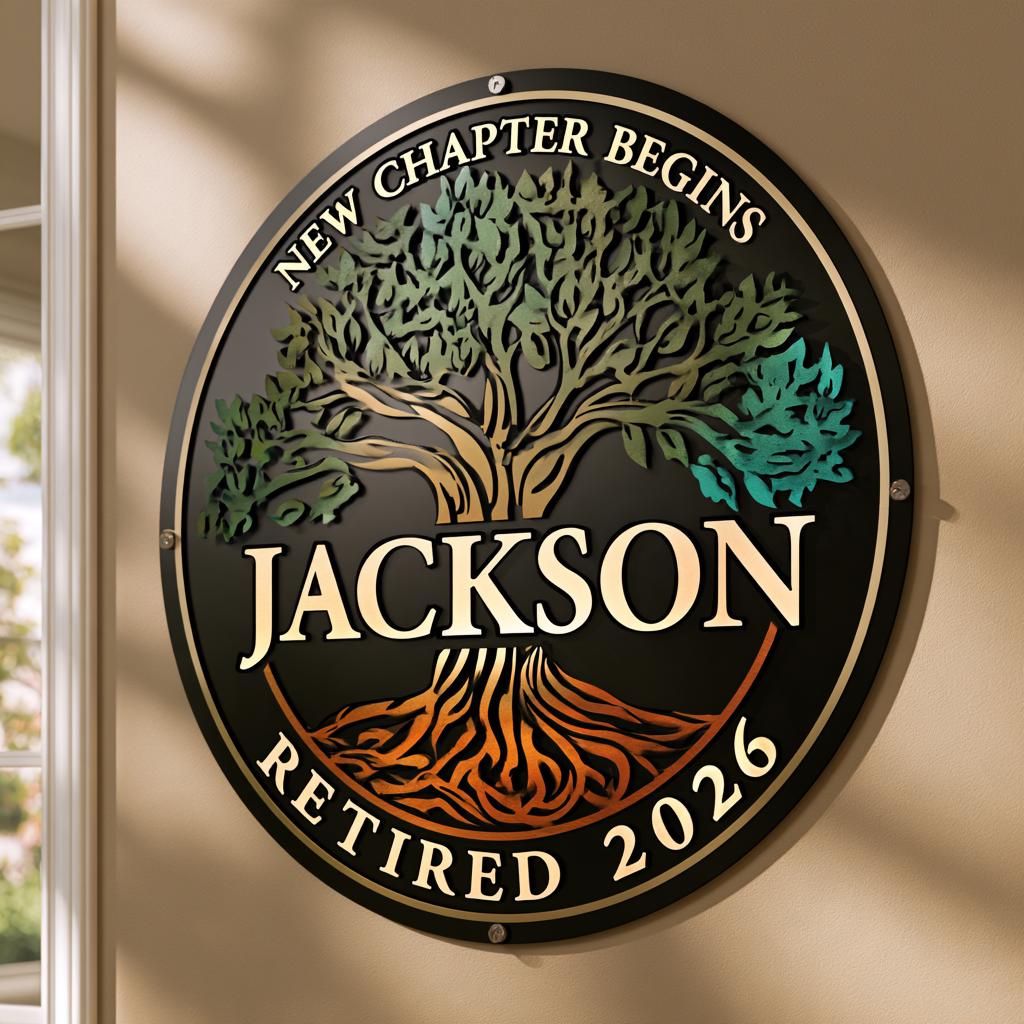 Personalized Retirement Metal Wall Art: Tree of Life, New Chapter Sign (UV Printed Aluminum)