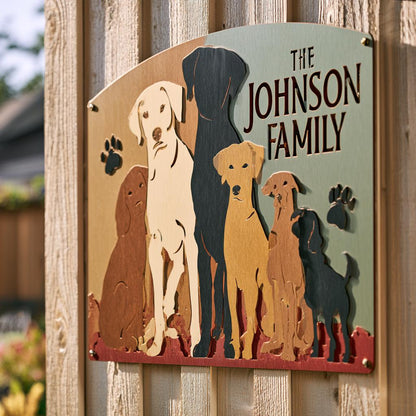 Personalized Dog Family Metal Wall Art, Custom Pet Name Sign (UV Printed Aluminum)