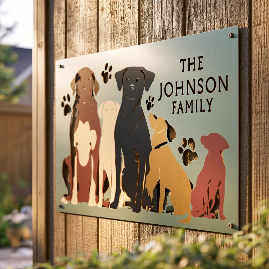Personalized Dog Family Metal Wall Art, Custom Pet Name Sign (UV Printed Aluminum)