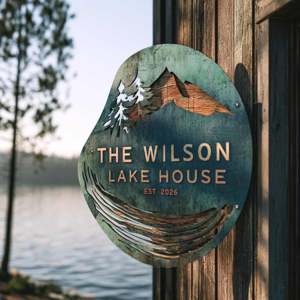 Custom Lake House Metal Sign: Family Name, Cabin Decor (UV Printed Aluminum)