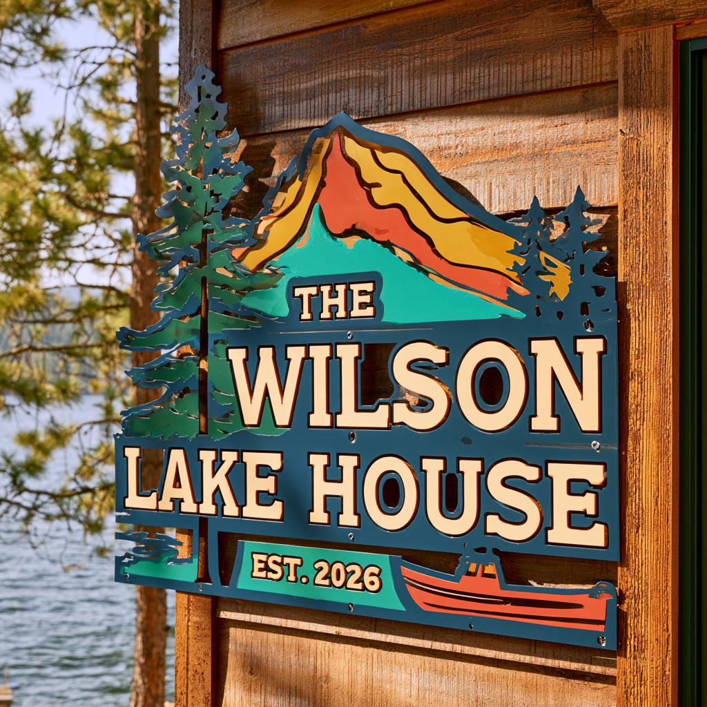 Custom Lake House Metal Sign: Family Name, Cabin Decor (UV Printed Aluminum)