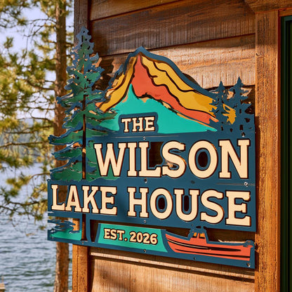 Custom Lake House Metal Sign: Family Name, Cabin Decor (UV Printed Aluminum)