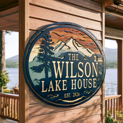 Custom Lake House Metal Sign: Family Name, Cabin Decor (UV Printed Aluminum)