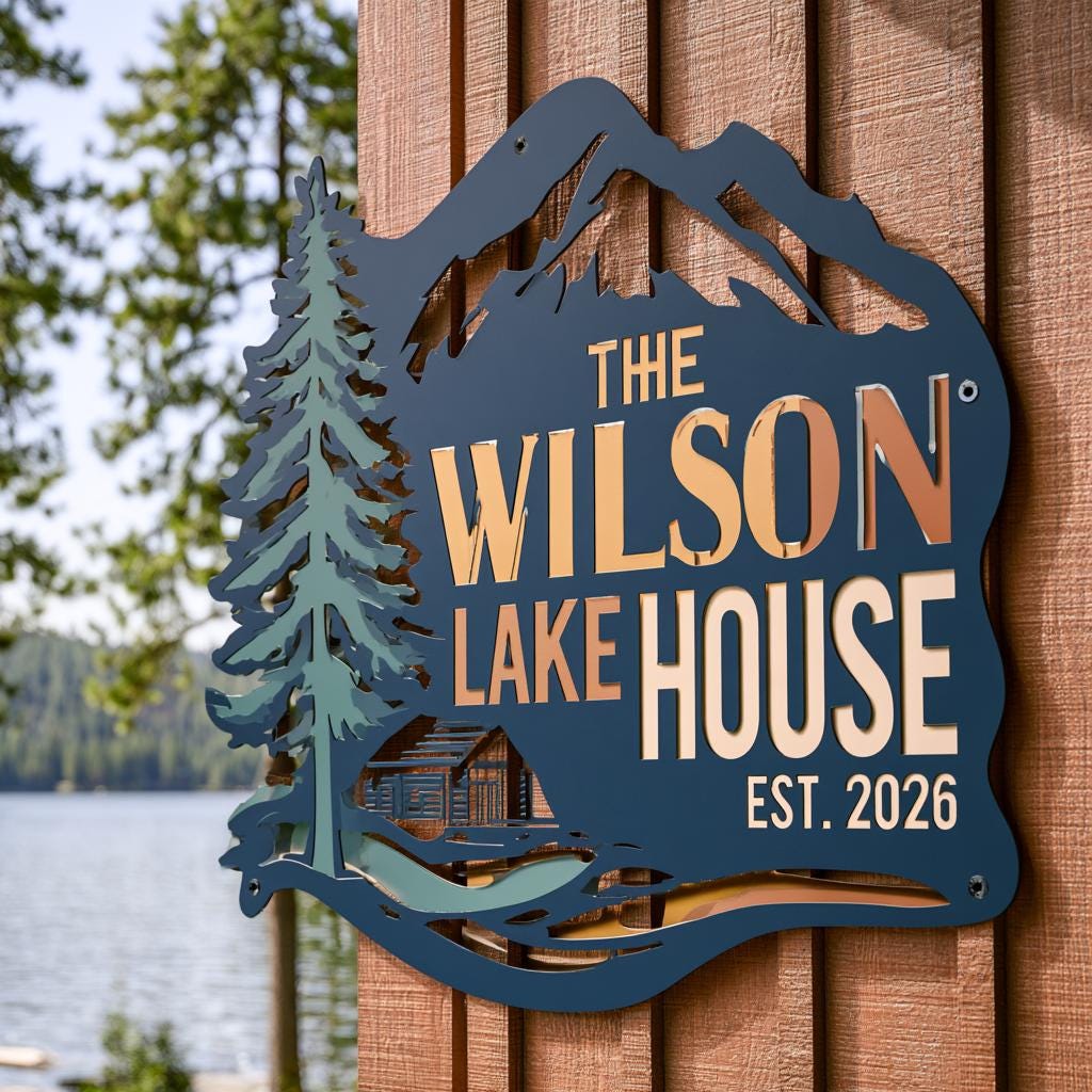 Custom Lake House Metal Sign: Family Name, Cabin Decor (UV Printed Aluminum)