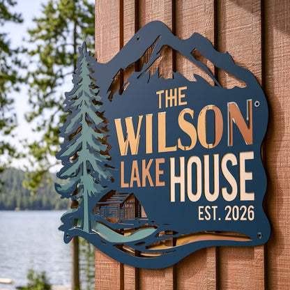 Custom Lake House Metal Sign: Family Name, Cabin Decor (UV Printed Aluminum)