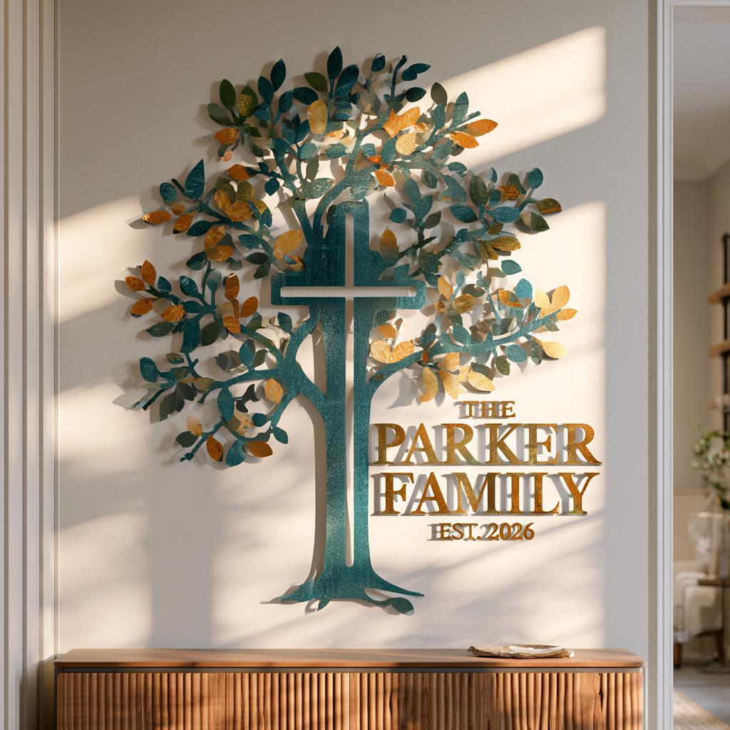 Personalized Tree of Life Metal Wall Art – Custom Christian Family Sign (UV Printed Aluminum)