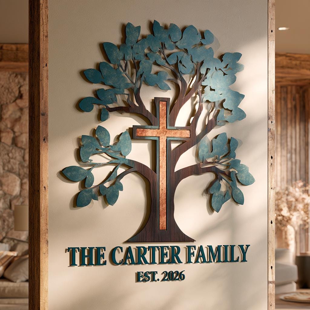 Personalized Tree of Life Metal Wall Art – Custom Christian Family Sign (UV Printed Aluminum)