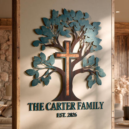 Personalized Tree of Life Metal Wall Art – Custom Christian Family Sign (UV Printed Aluminum)